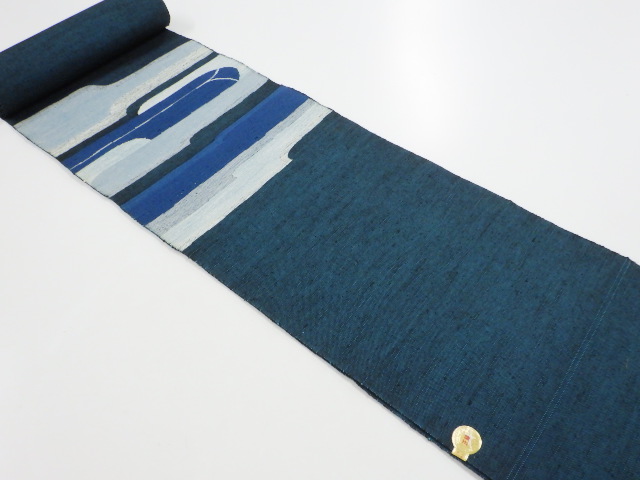アンティーク　手織り真綿紬変わり横段模様織り出し名古屋帯地反物
